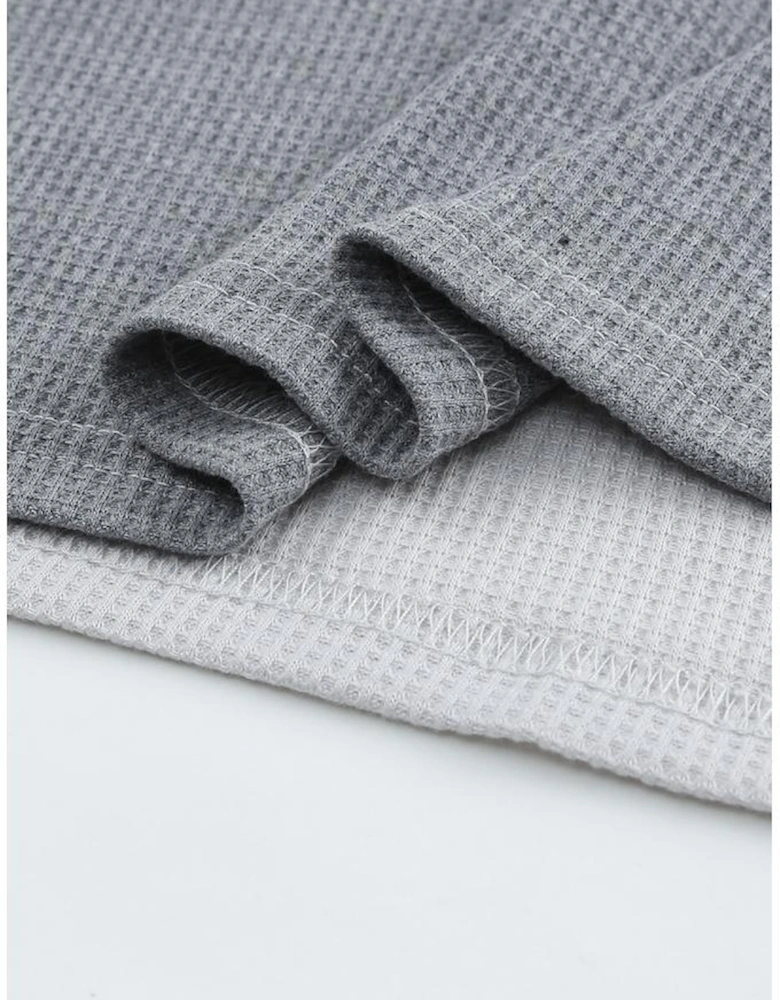 Red Wild Leopard Contrast Sleeve Colorblock Waffle Knit Top