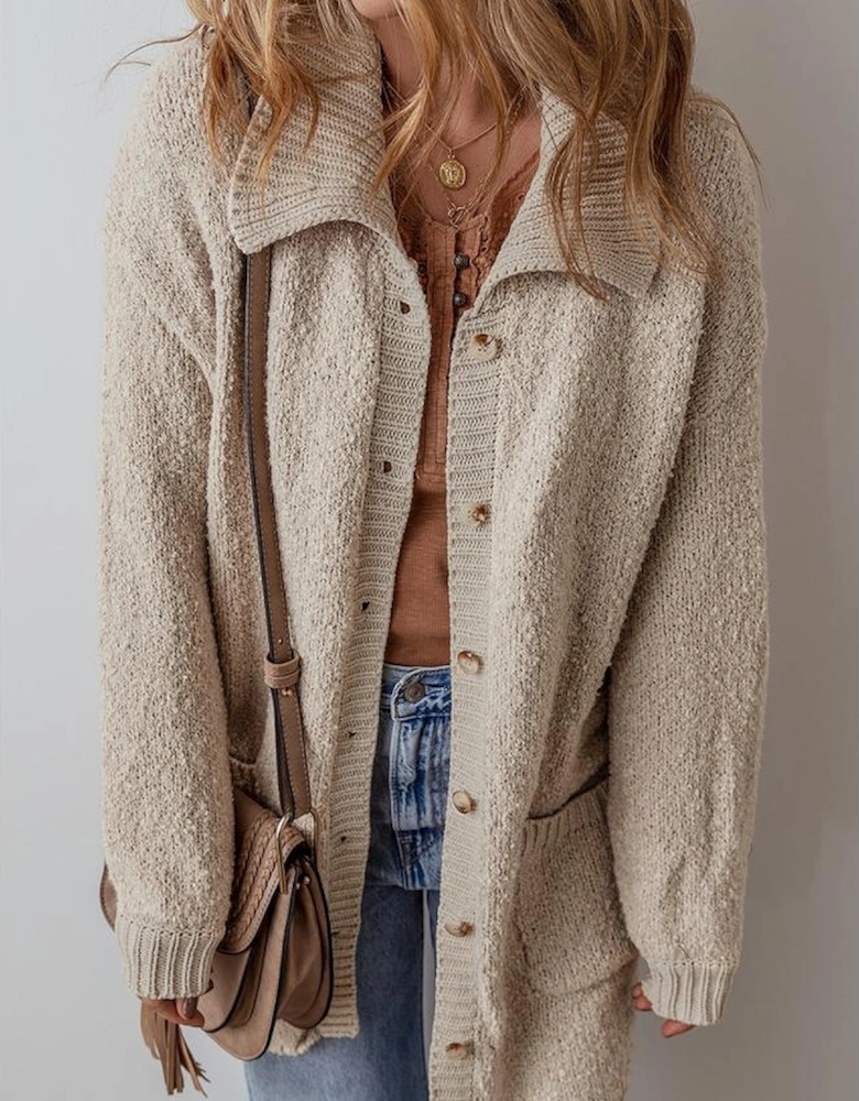 Jet Stream Collared Drop Shoulder Button Up Cardigan with Pocket