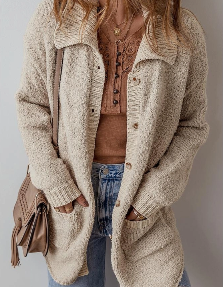 Jet Stream Collared Drop Shoulder Button Up Cardigan with Pocket