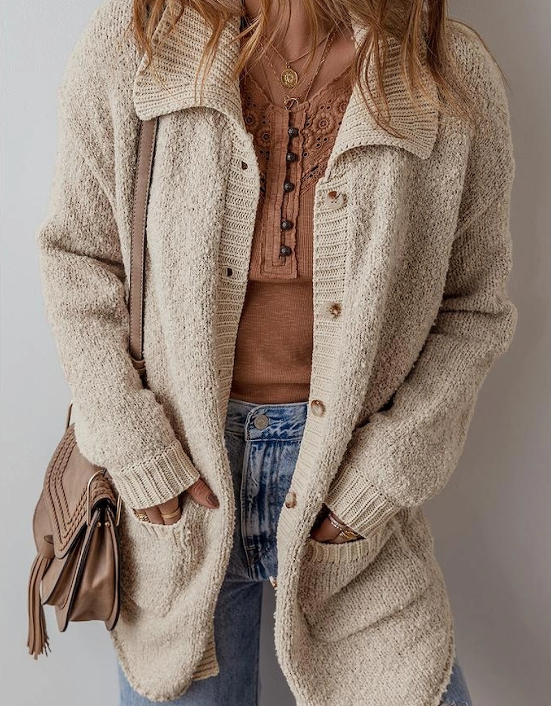 Jet Stream Collared Drop Shoulder Button Up Cardigan with Pocket