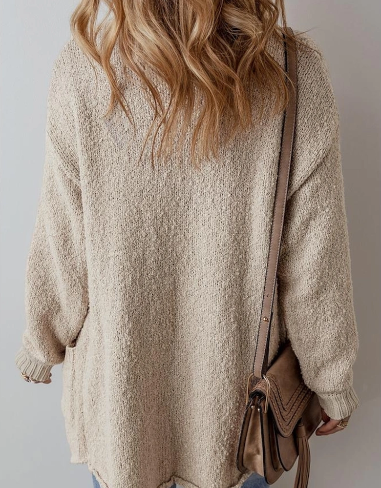 Jet Stream Collared Drop Shoulder Button Up Cardigan with Pocket