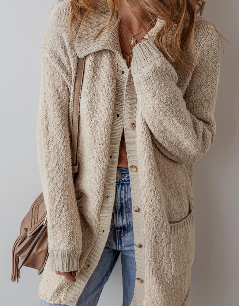 Jet Stream Collared Drop Shoulder Button Up Cardigan with Pocket