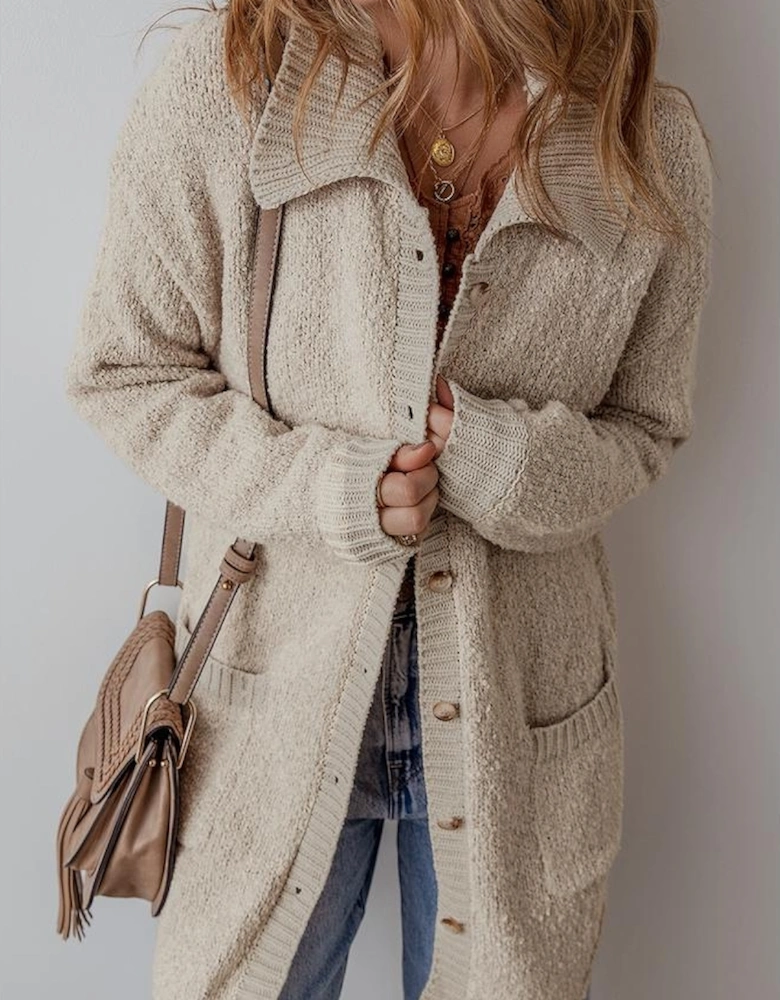 Jet Stream Collared Drop Shoulder Button Up Cardigan with Pocket