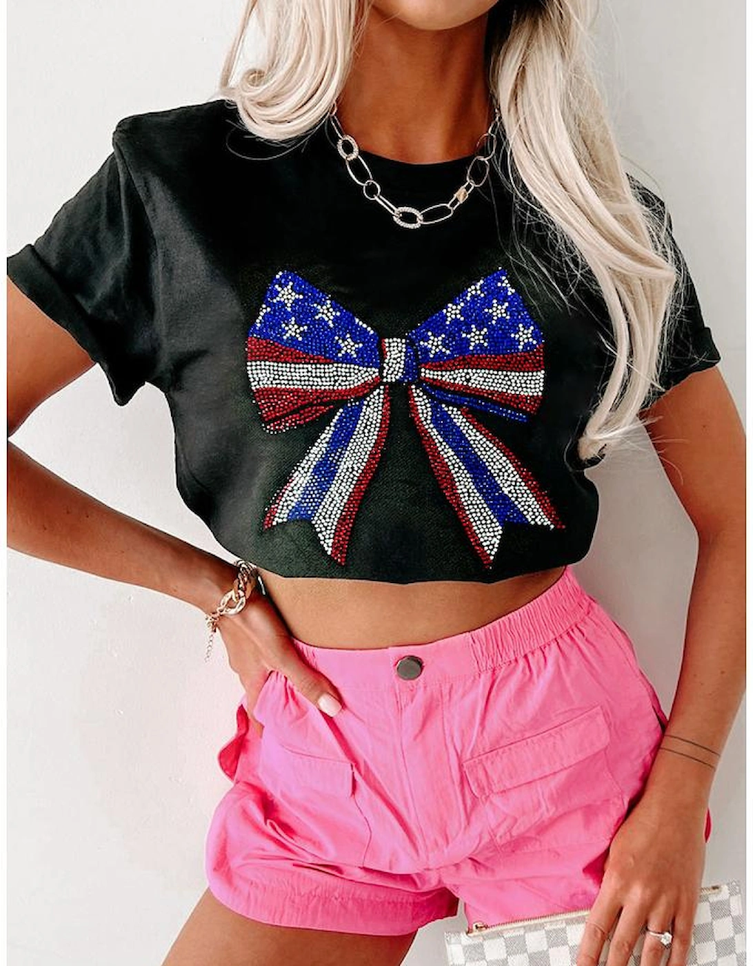 Black Rhinestone Stars and Stripes Bow Graphic Independence Day T Shirt, 9 of 8
