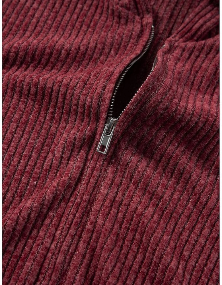 Red Dahlia Ribbed Zip Up Front Drawstring Hoodie