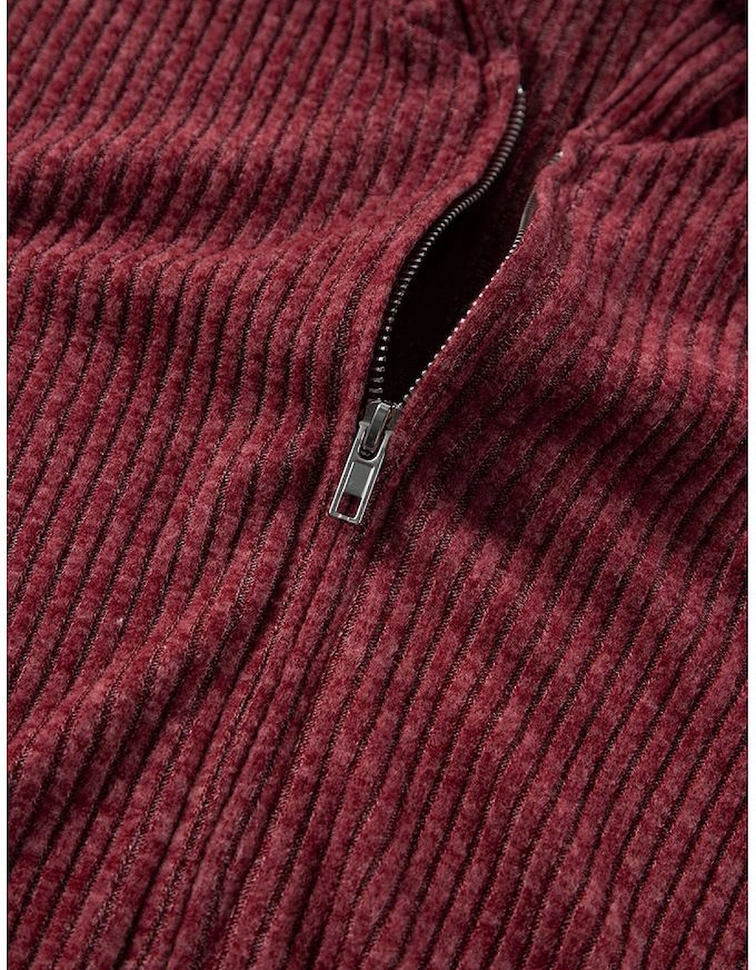 Red Dahlia Ribbed Zip Up Front Drawstring Hoodie