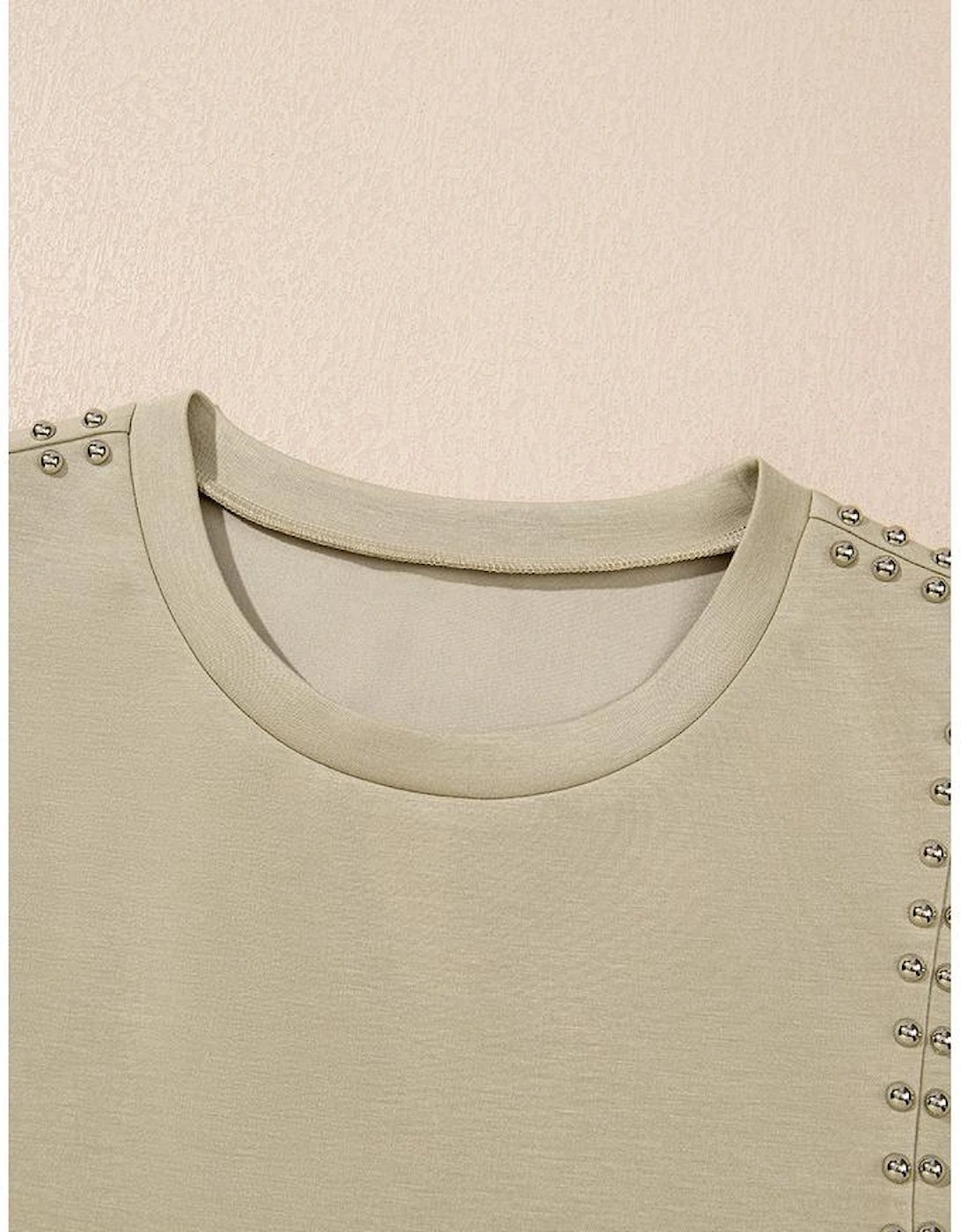 Sage Green Studded Cap Sleeve Round Neck T Shirt