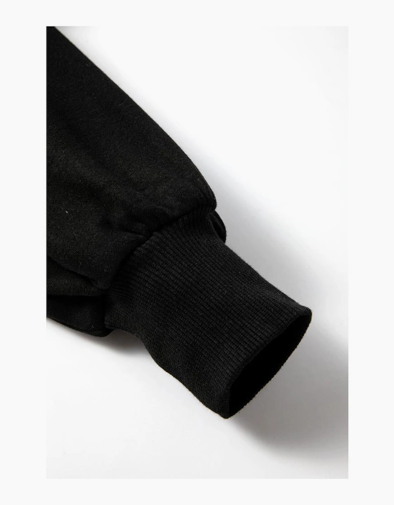 Black Fleece Lined Half Zipper Kangaroo Pockets Loose Hoodie