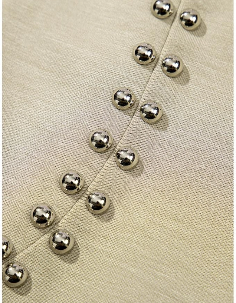 Sage Green Studded Cap Sleeve Round Neck T Shirt