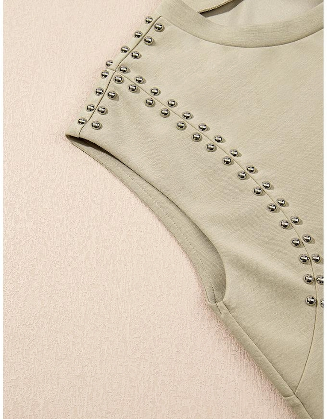 Sage Green Studded Cap Sleeve Round Neck T Shirt