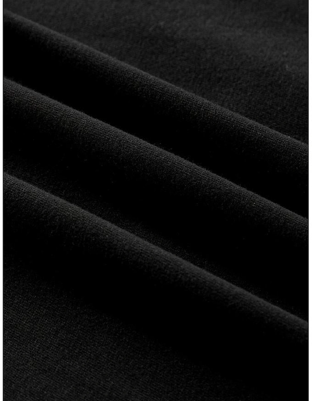 Black Fleece Lined Half Zipper Kangaroo Pockets Loose Hoodie