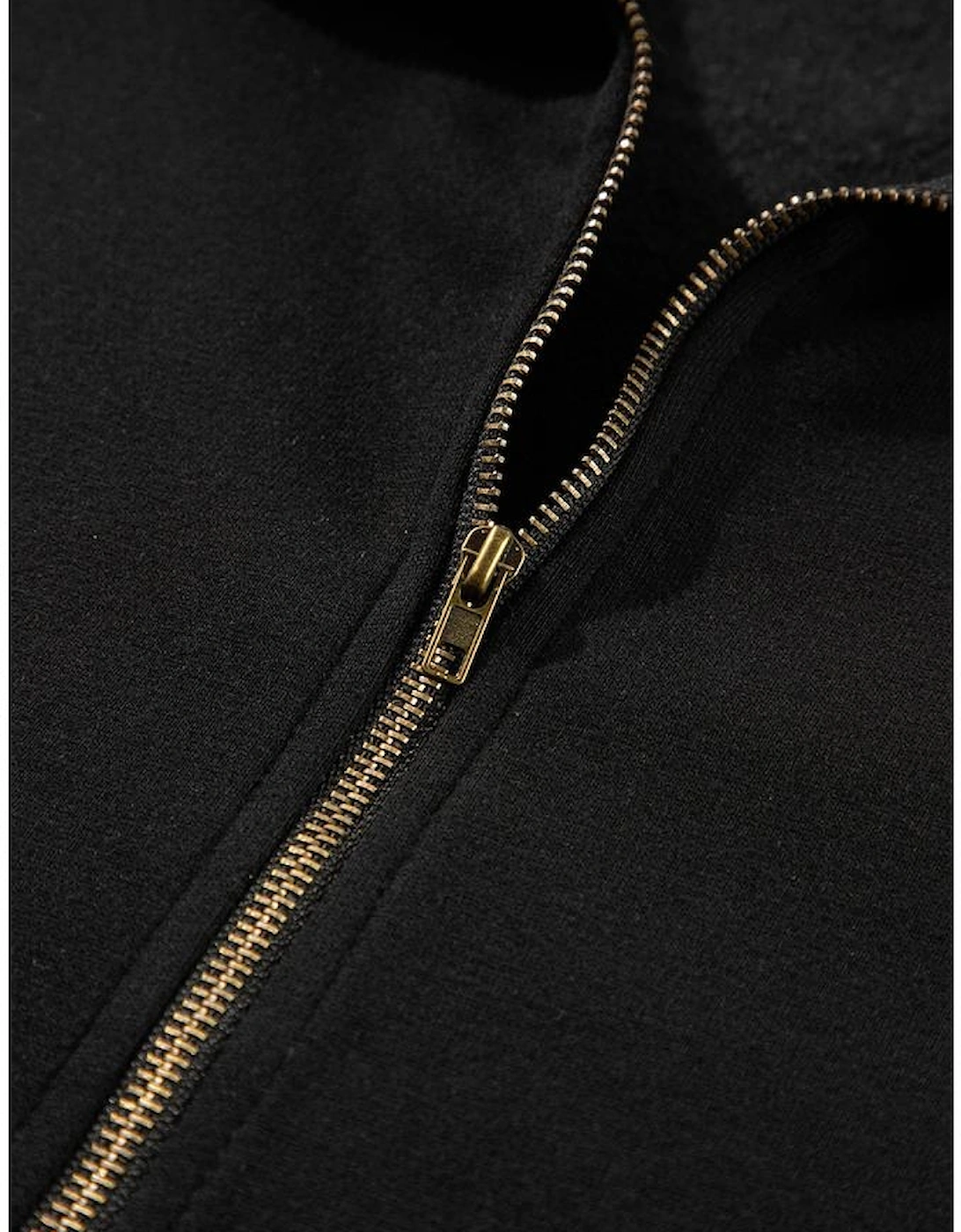 Black Fleece Lined Half Zipper Kangaroo Pockets Loose Hoodie