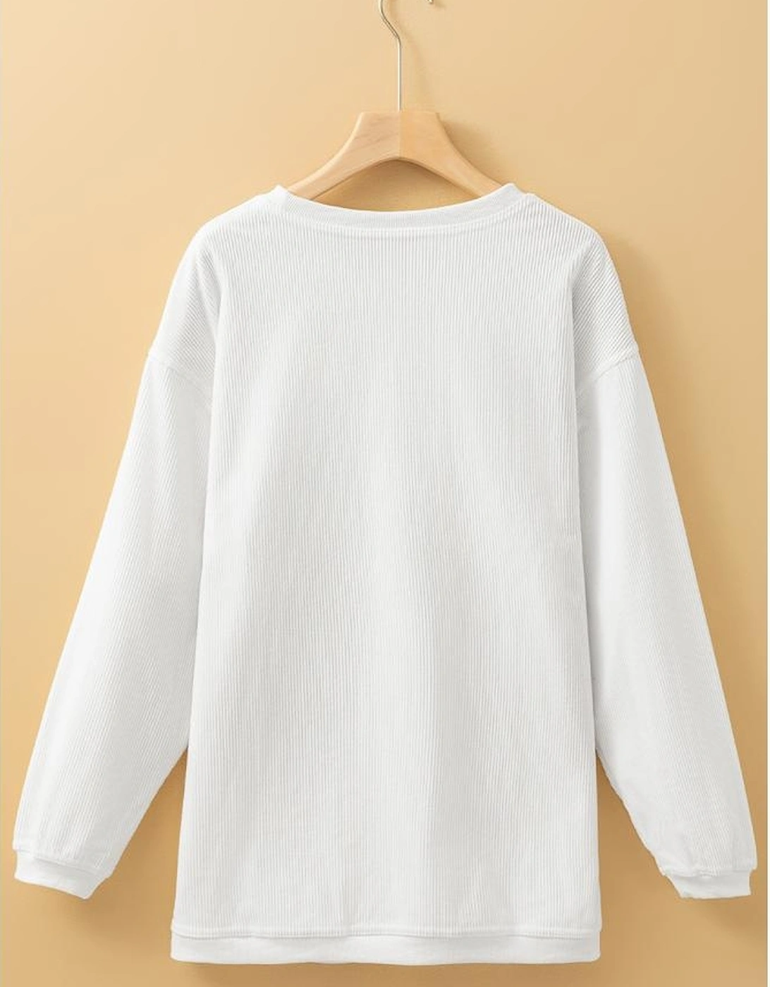 White JOY to the world Ribbed Crewneck Pullover Sweatshirt