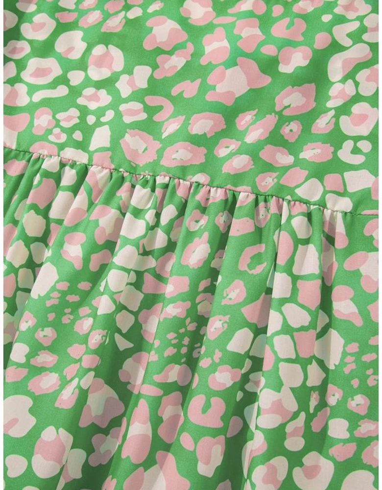 Green Plus Size Floral Tassel Tie Split Neck Puff Sleeve Blouse