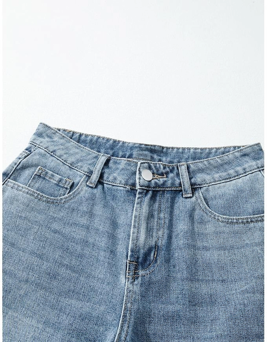 Dusk Blue Embroidered Cropped Wide Leg High Waist Jeans