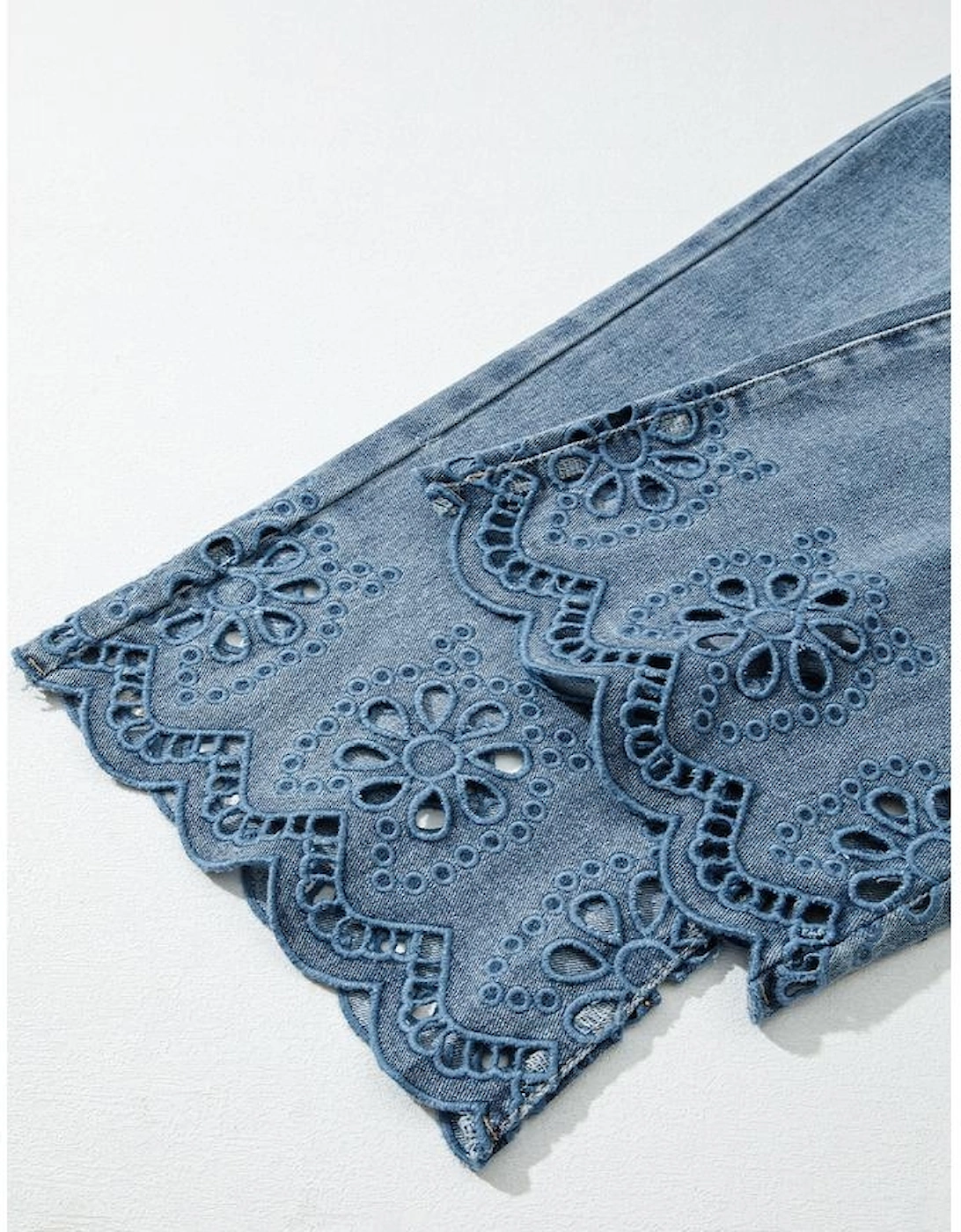 Dusk Blue Embroidered Cropped Wide Leg High Waist Jeans