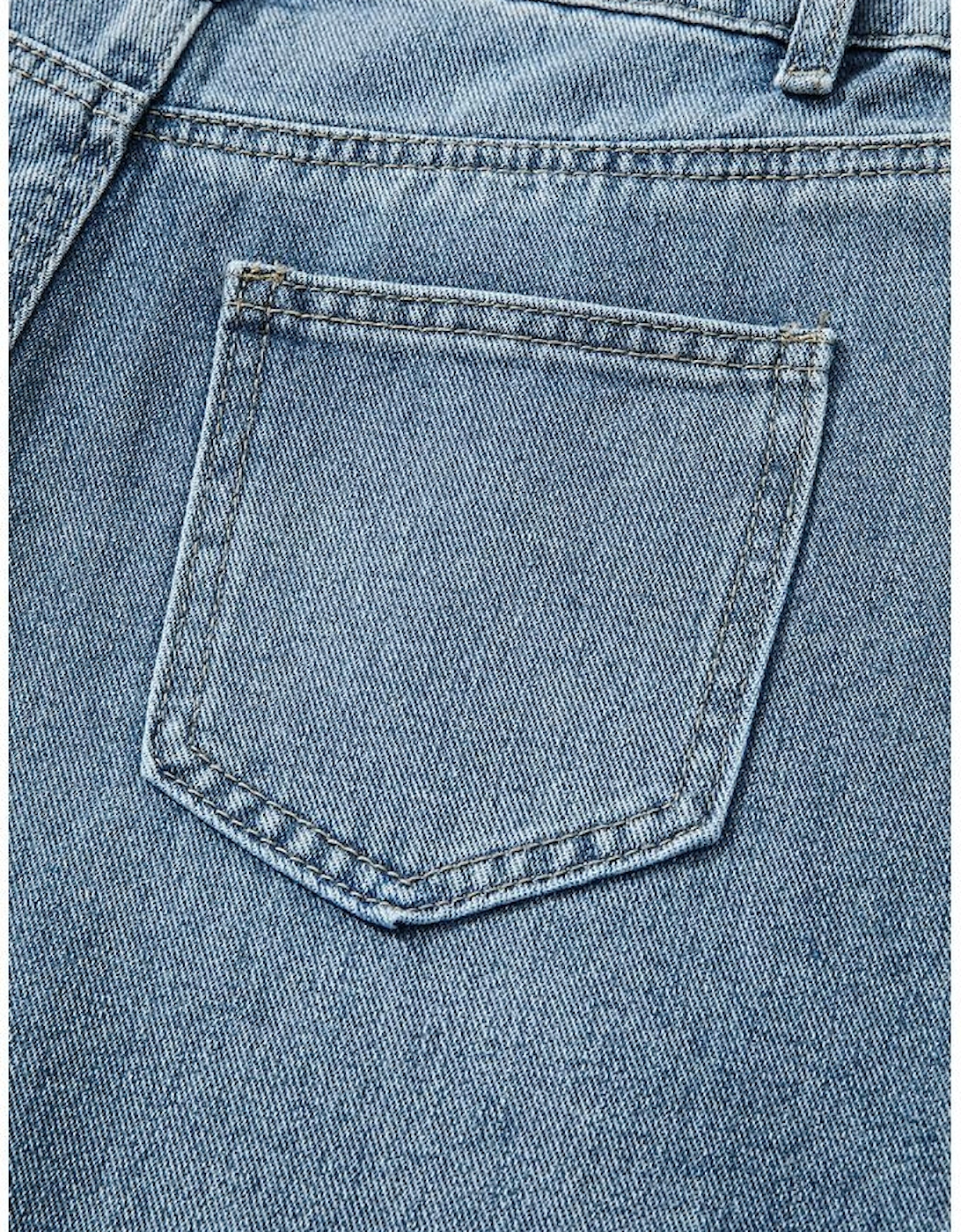 Dusk Blue Embroidered Cropped Wide Leg High Waist Jeans