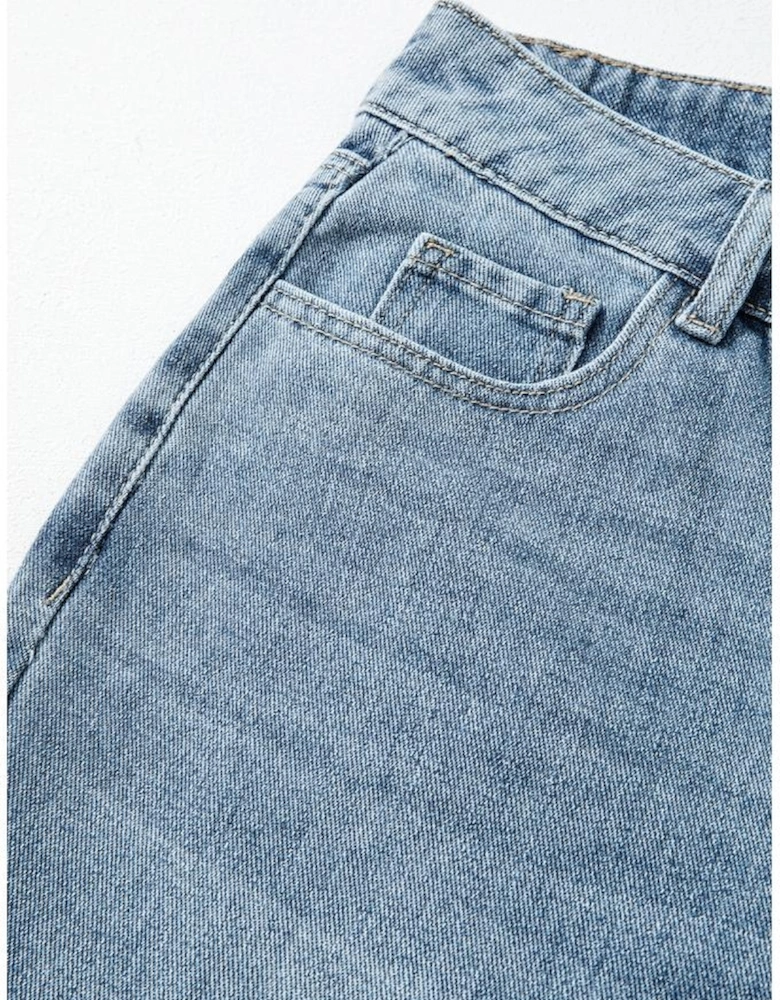 Dusk Blue Embroidered Cropped Wide Leg High Waist Jeans