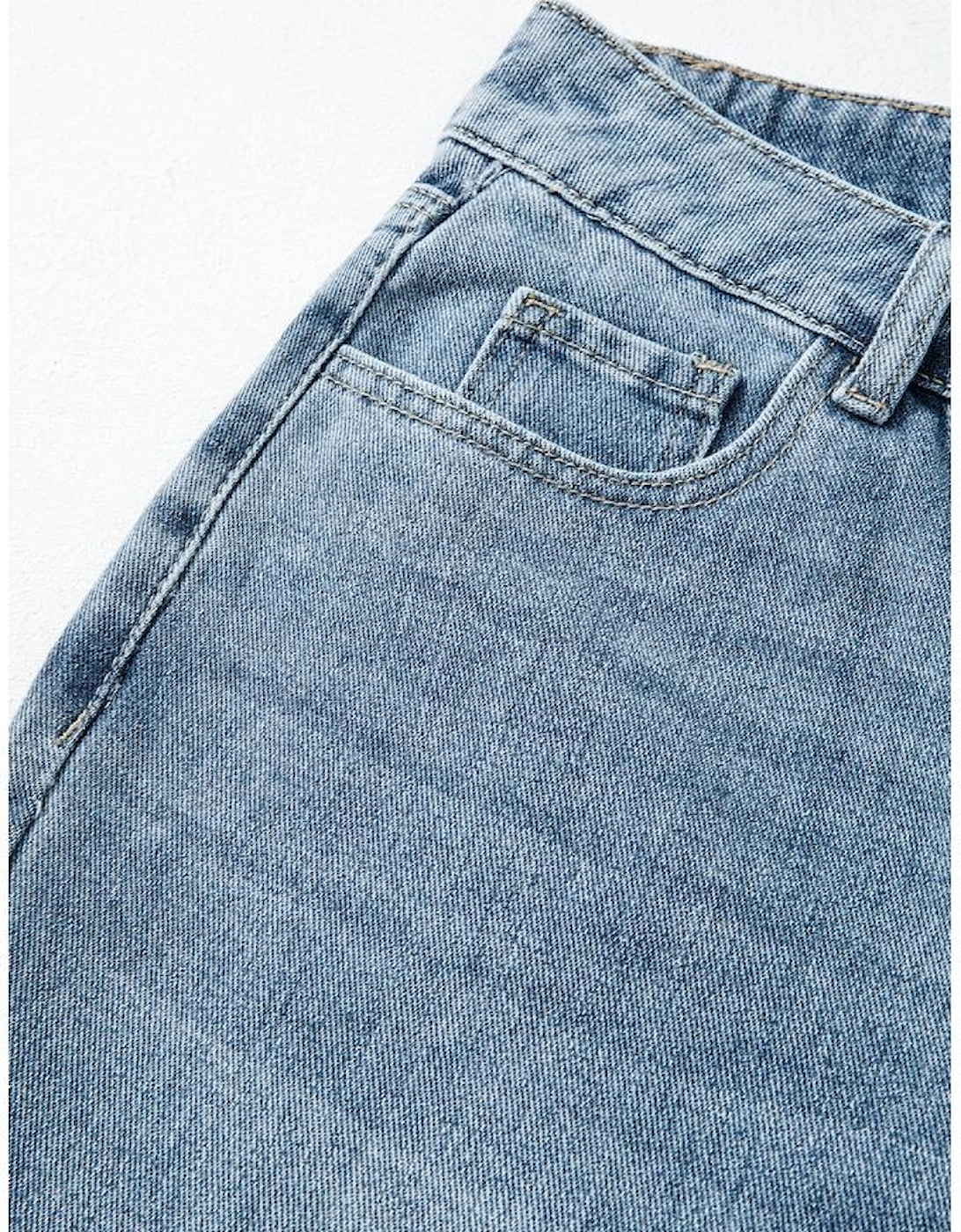 Dusk Blue Embroidered Cropped Wide Leg High Waist Jeans