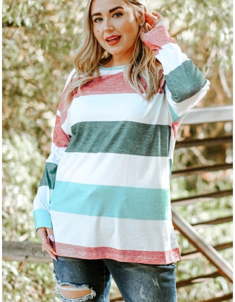 Green Plus Size Colorblock Pullover Top