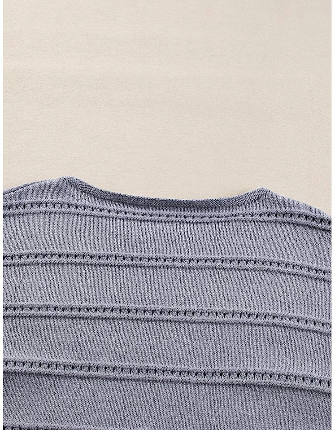 Light Grey Boat Neck Drop Shoulder Pointelle Knit Sweater