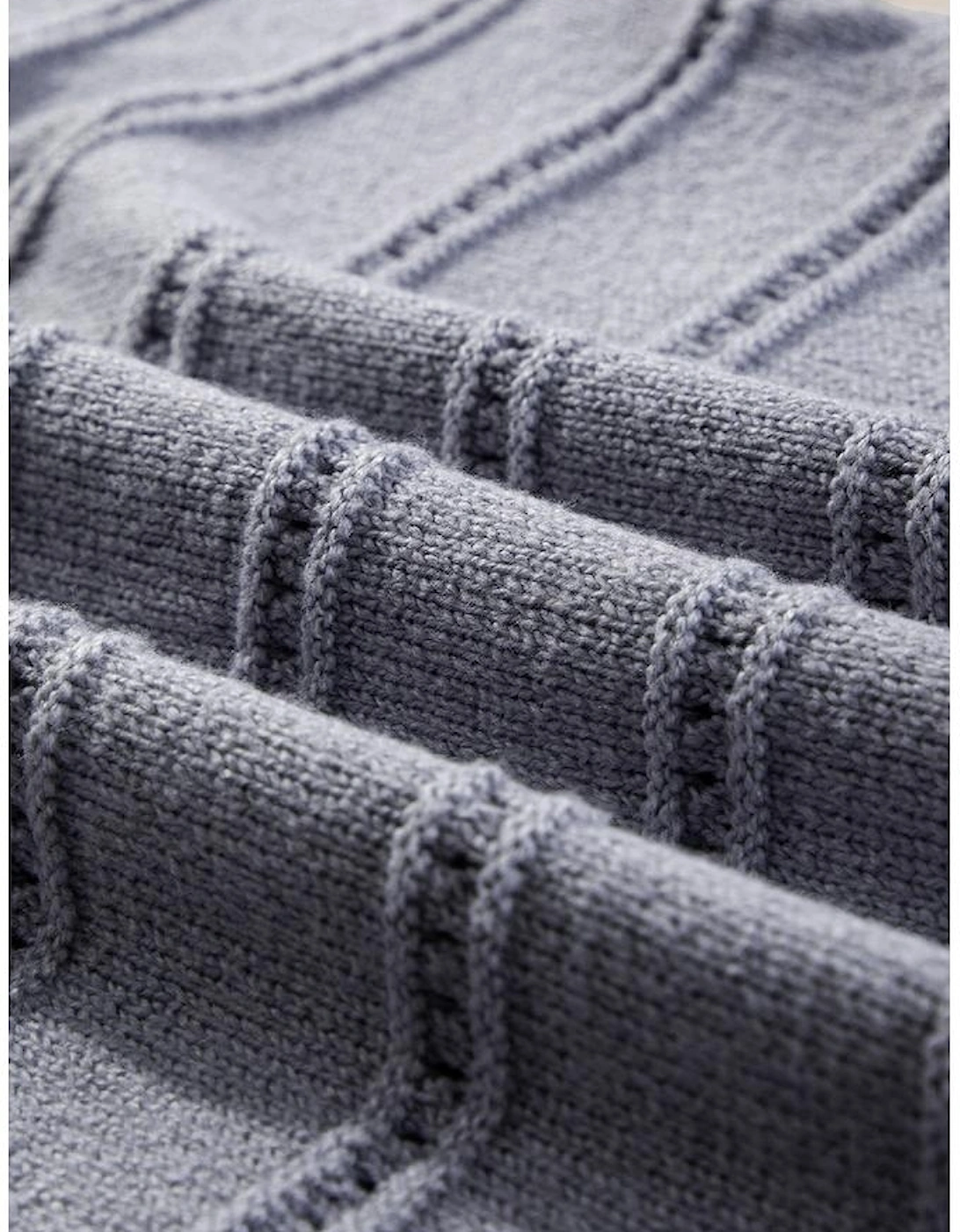 Light Grey Boat Neck Drop Shoulder Pointelle Knit Sweater