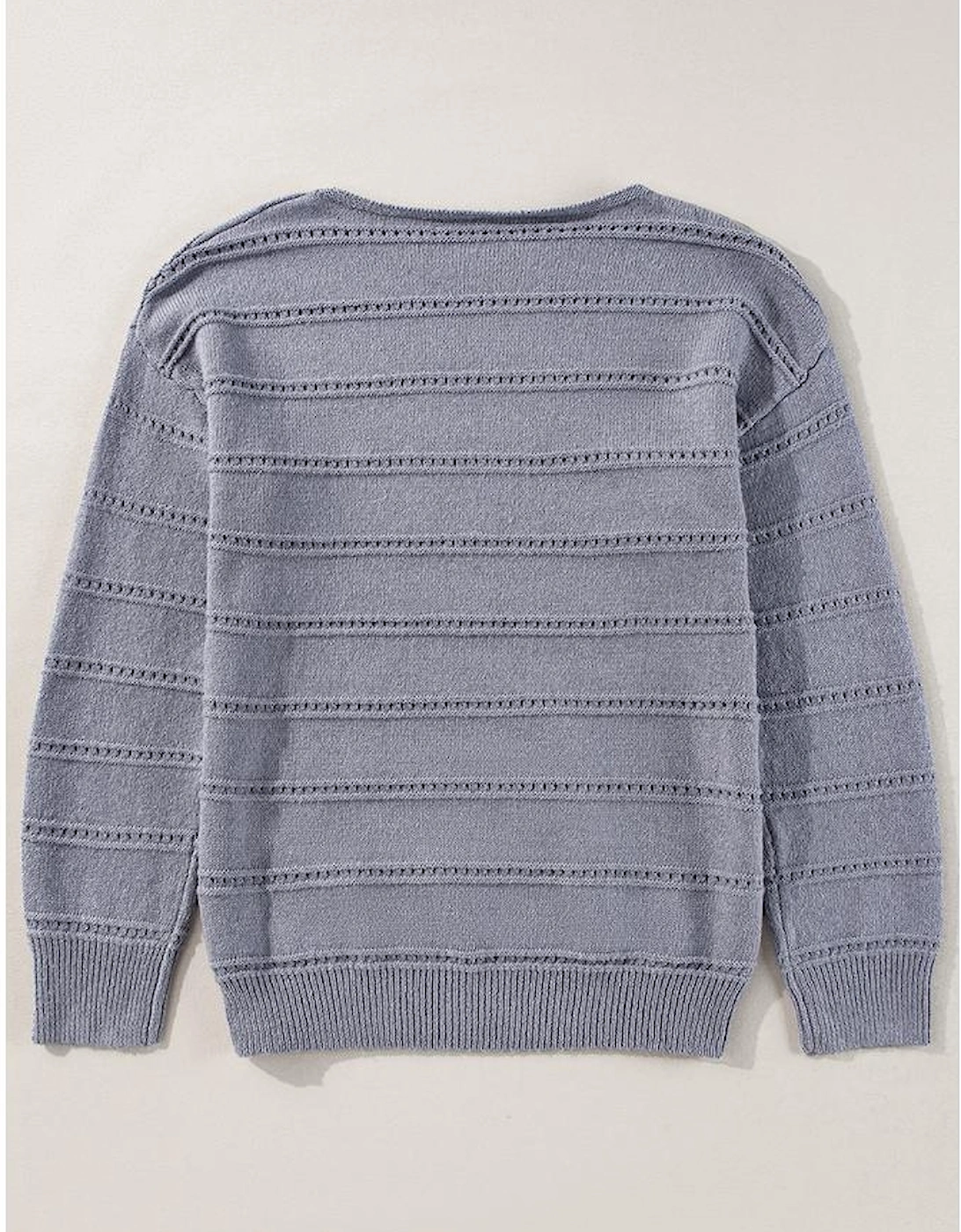 Light Grey Boat Neck Drop Shoulder Pointelle Knit Sweater