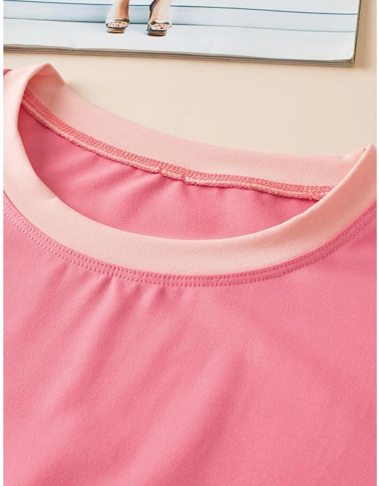 Peach Blossom Contrast Trim Cap Sleeve Tee Shorts Set