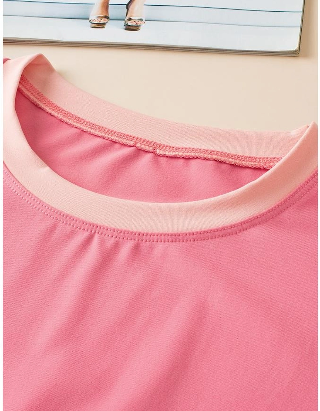 Peach Blossom Contrast Trim Cap Sleeve Tee Shorts Set