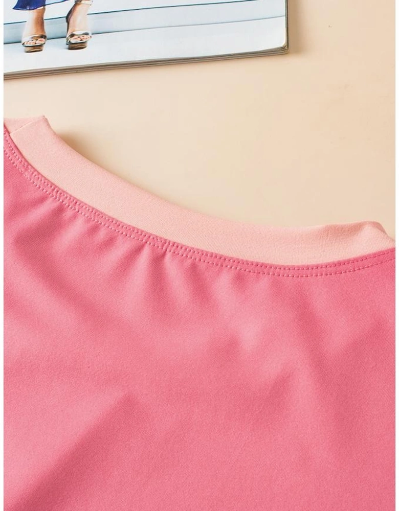 Peach Blossom Contrast Trim Cap Sleeve Tee Shorts Set