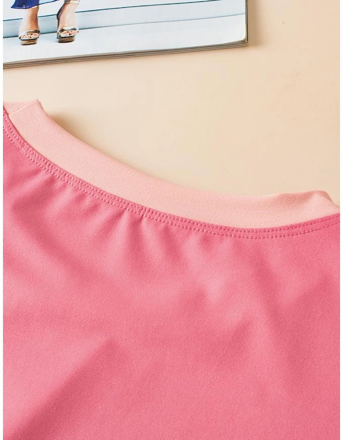 Peach Blossom Contrast Trim Cap Sleeve Tee Shorts Set