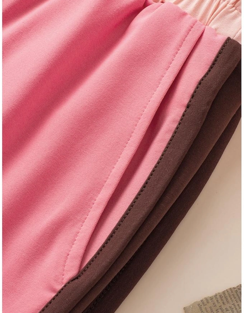 Peach Blossom Contrast Trim Cap Sleeve Tee Shorts Set