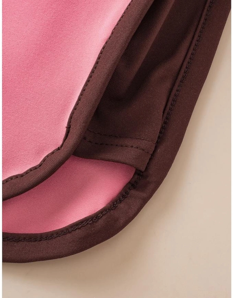 Peach Blossom Contrast Trim Cap Sleeve Tee Shorts Set