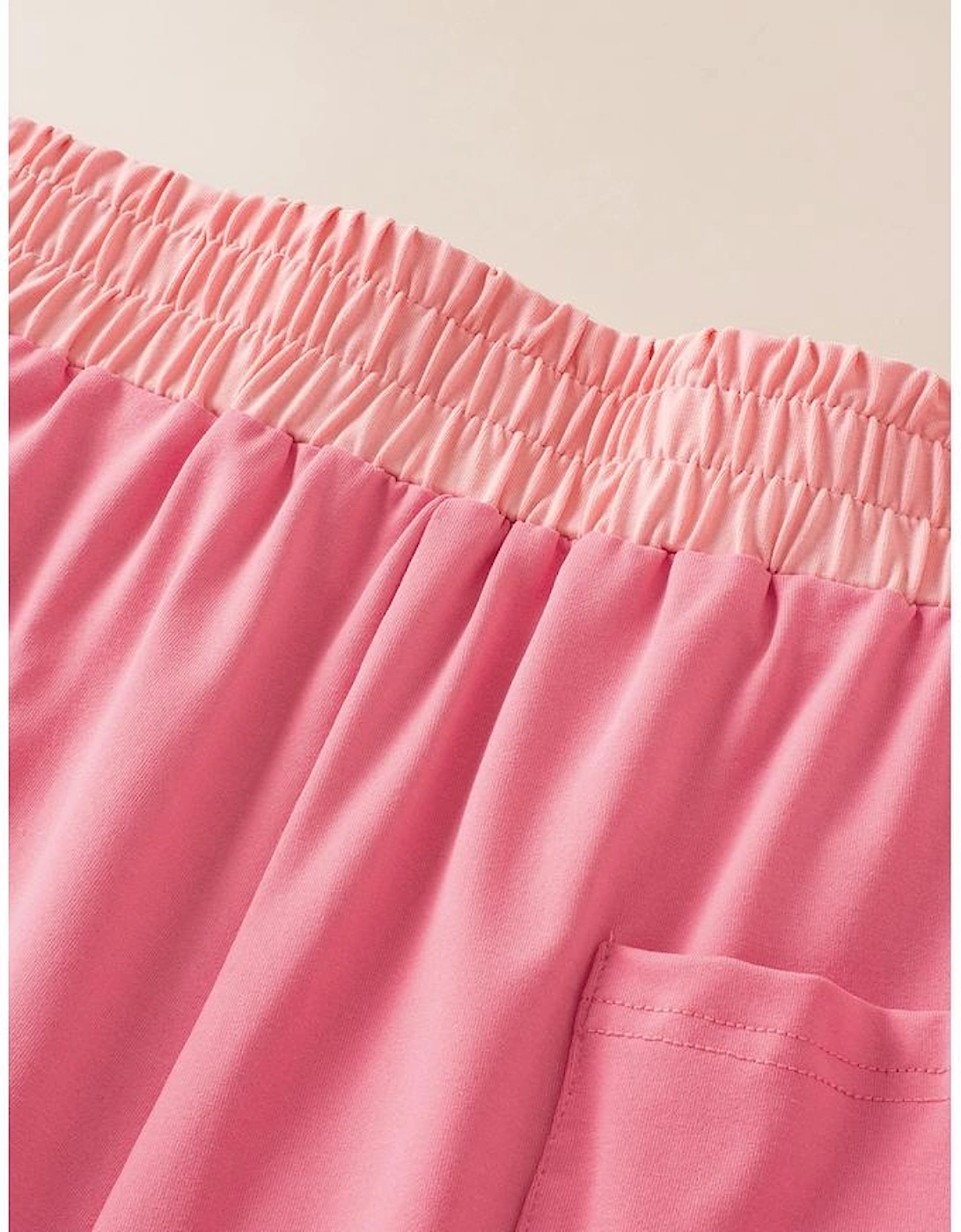 Peach Blossom Contrast Trim Cap Sleeve Tee Shorts Set