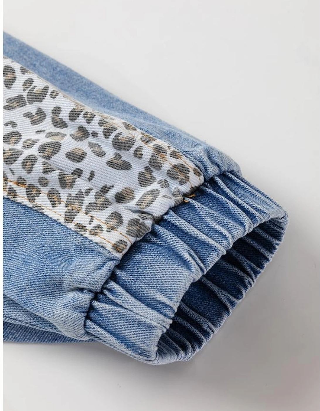 Beau Blue Leopard Patchwork Flap Detail Plus Size Denim Jacket