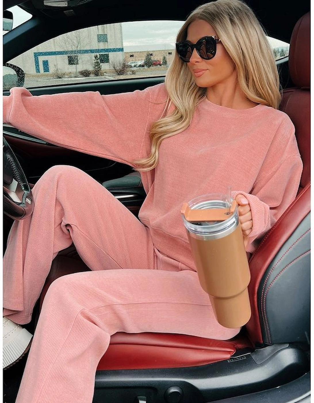 Blossom Ribbed Knit Drop Shoulder Pocketed Two Piece Lounge Set