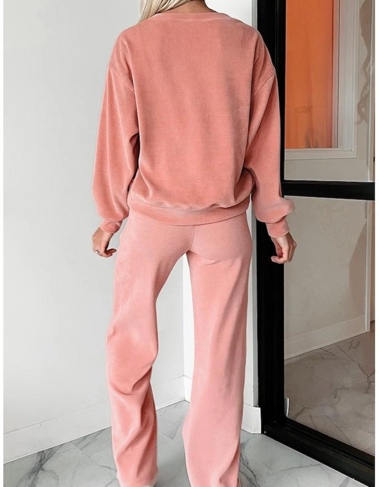 Blossom Ribbed Knit Drop Shoulder Pocketed Two Piece Lounge Set