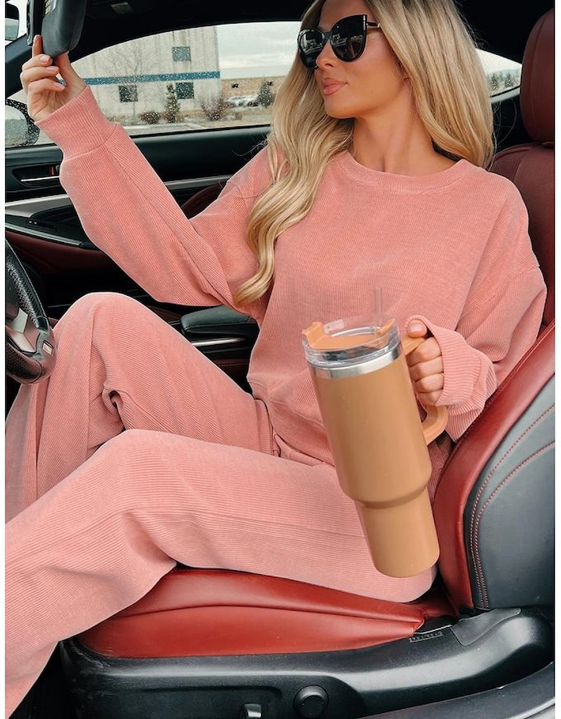 Blossom Ribbed Knit Drop Shoulder Pocketed Two Piece Lounge Set