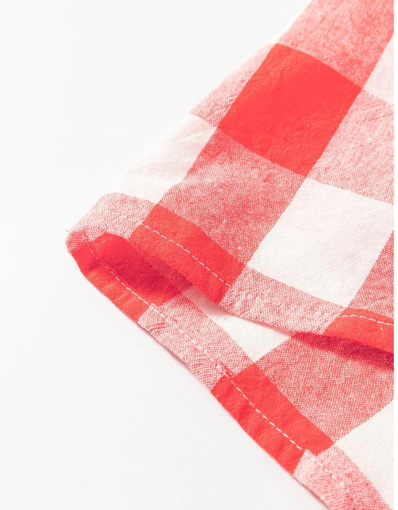 Pink Oversized Plaid Puff Sleeve Round Hem Shirt Dress