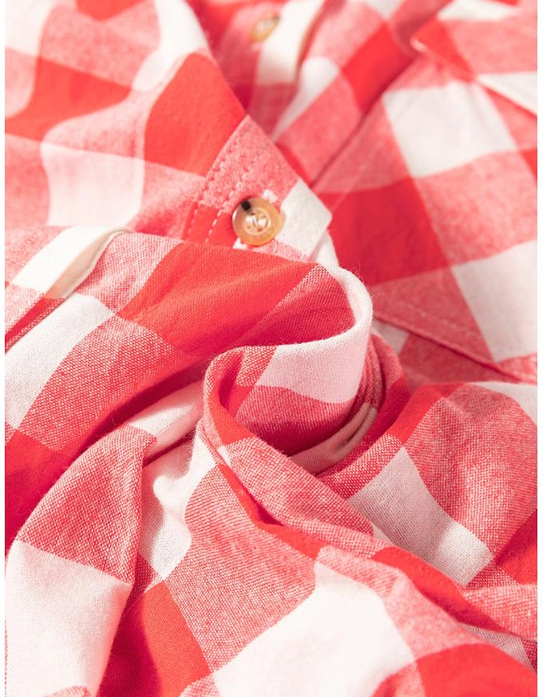 Pink Oversized Plaid Puff Sleeve Round Hem Shirt Dress