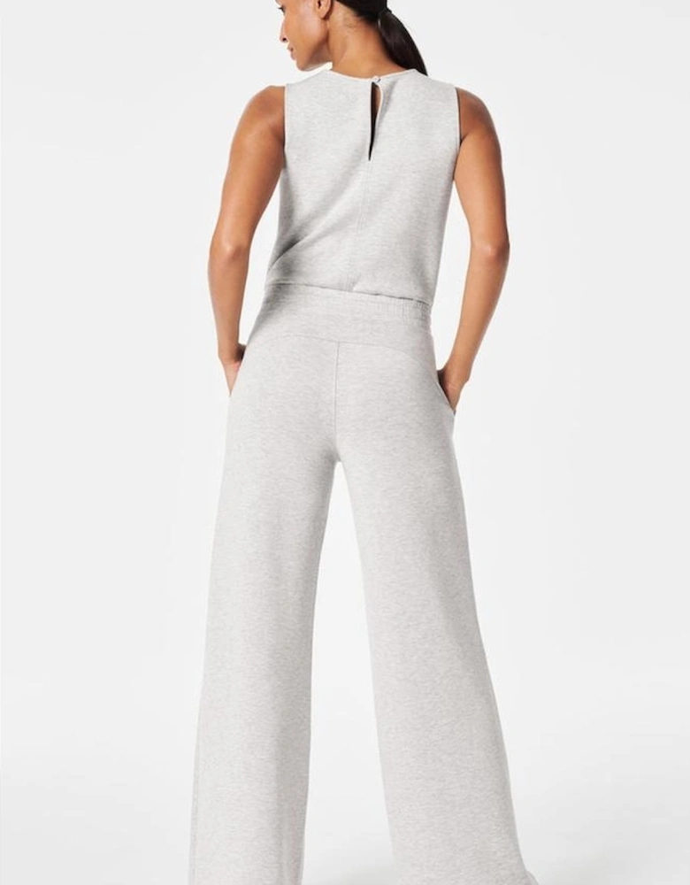 Light Grey Solid Color Crew Neck Drawstring High Waist Sleeveless Jumpsuit