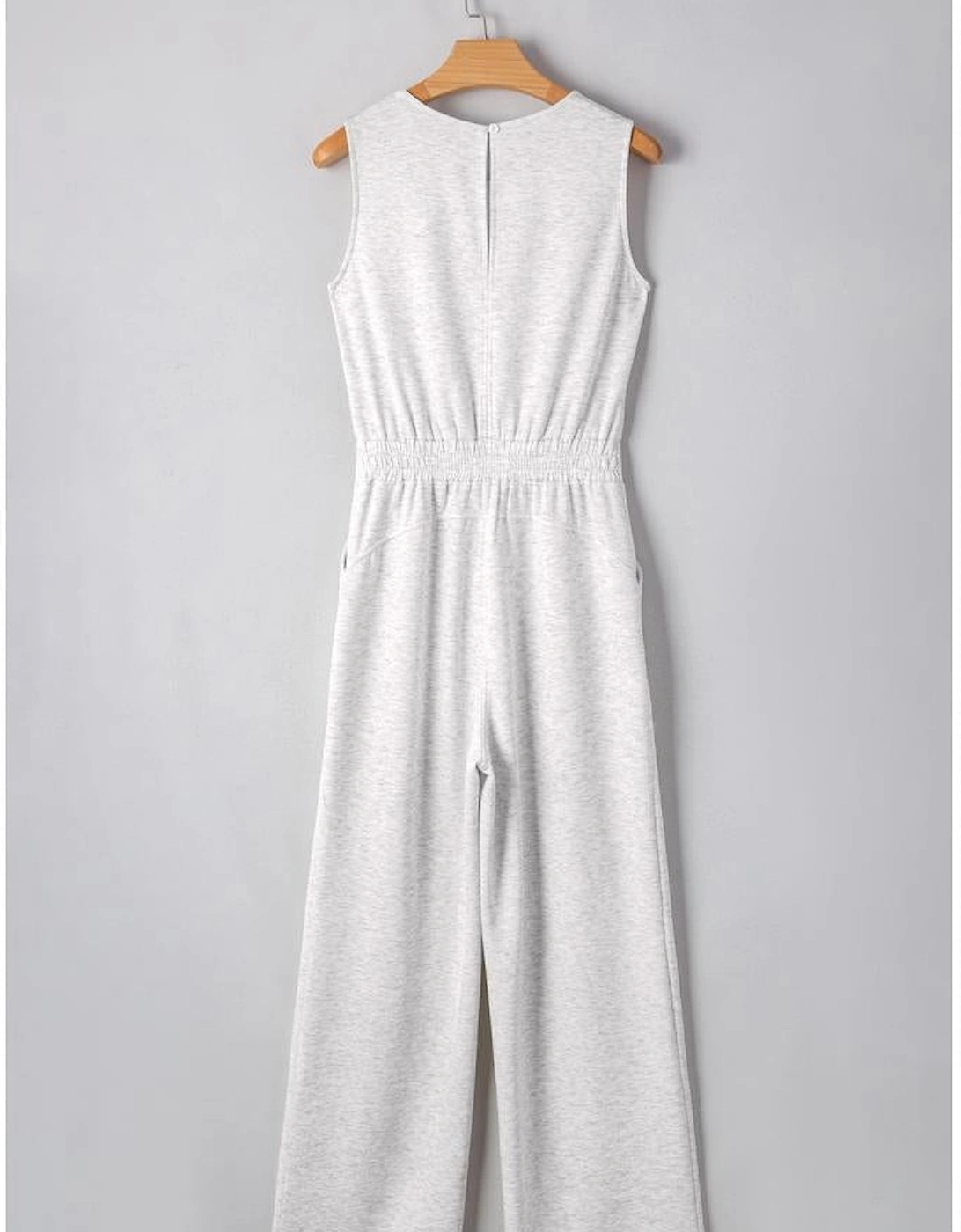 Light Grey Solid Color Crew Neck Drawstring High Waist Sleeveless Jumpsuit