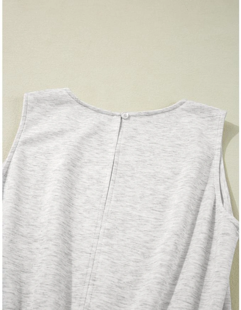 Light Grey Solid Color Crew Neck Drawstring High Waist Sleeveless Jumpsuit