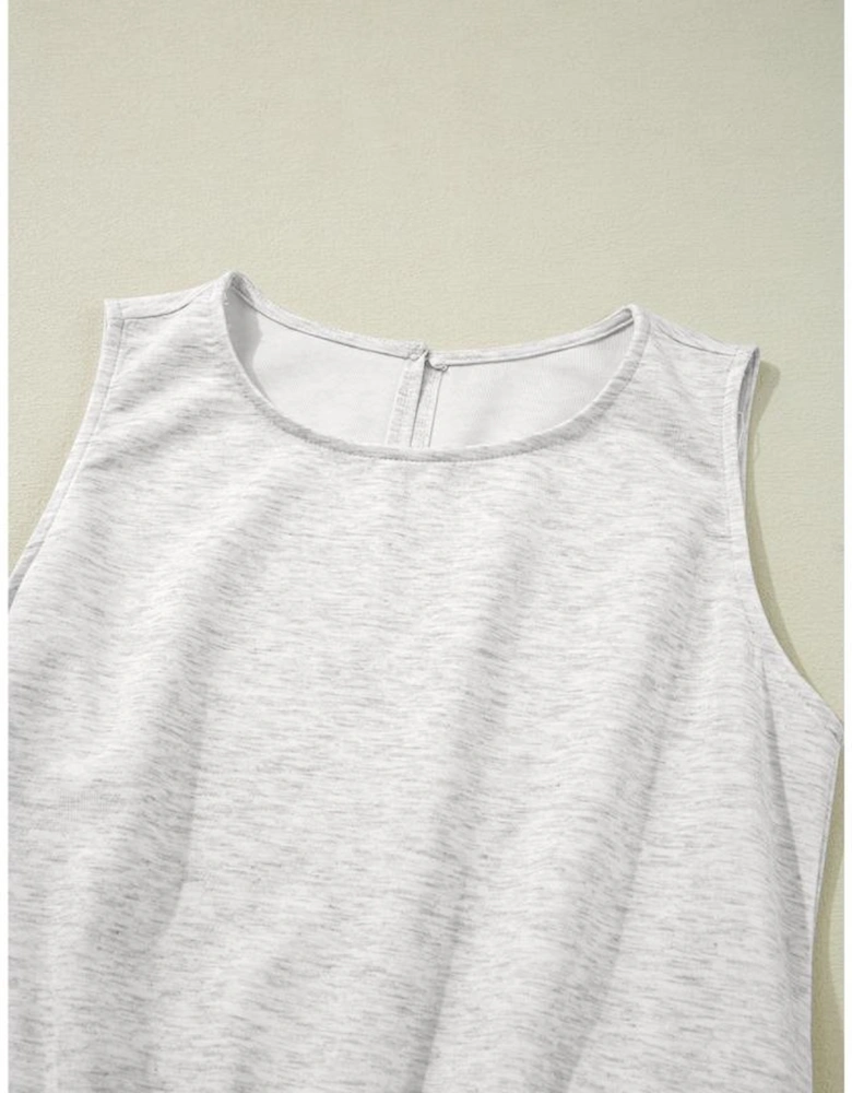 Light Grey Solid Color Crew Neck Drawstring High Waist Sleeveless Jumpsuit