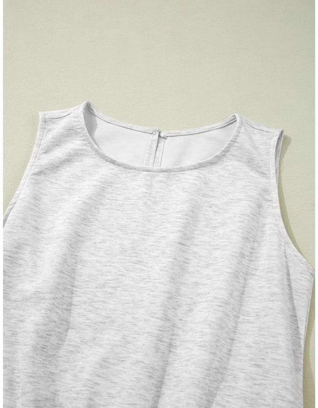 Light Grey Solid Color Crew Neck Drawstring High Waist Sleeveless Jumpsuit