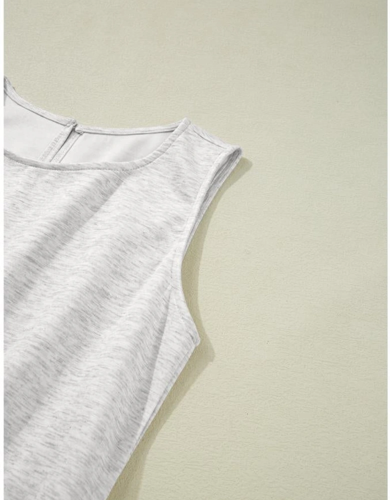 Light Grey Solid Color Crew Neck Drawstring High Waist Sleeveless Jumpsuit