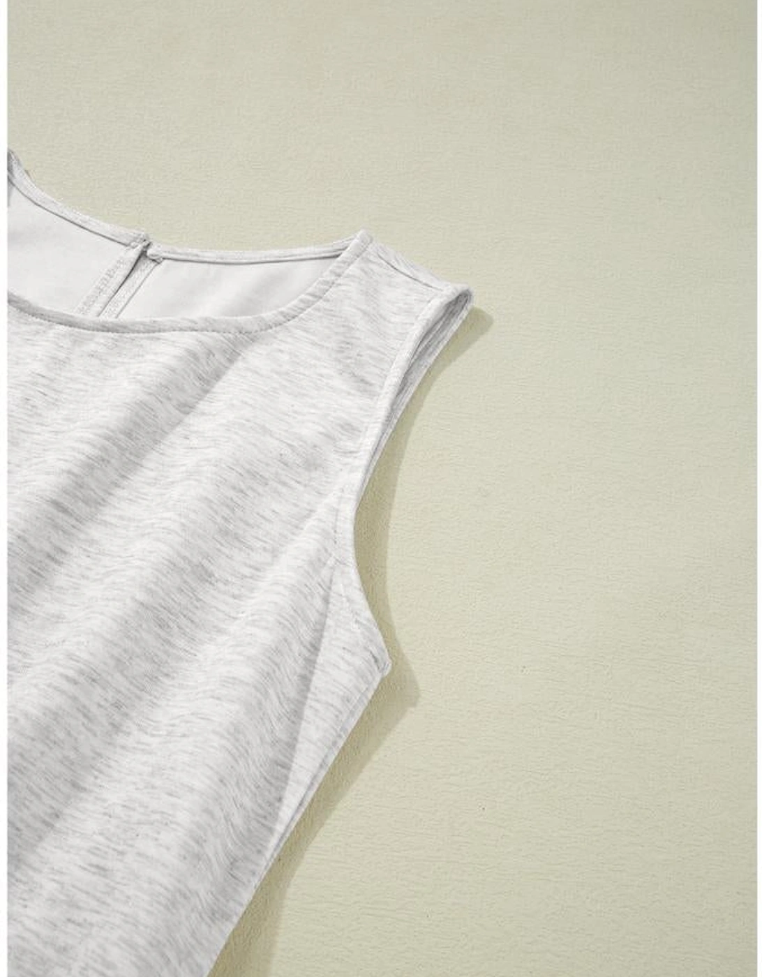 Light Grey Solid Color Crew Neck Drawstring High Waist Sleeveless Jumpsuit