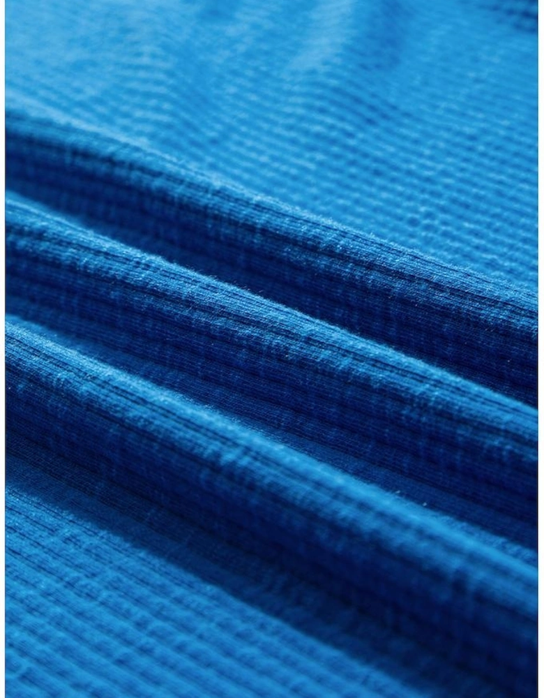 Blue Ribbed Exposed Seam Knit V Neck Long Sleeve Top