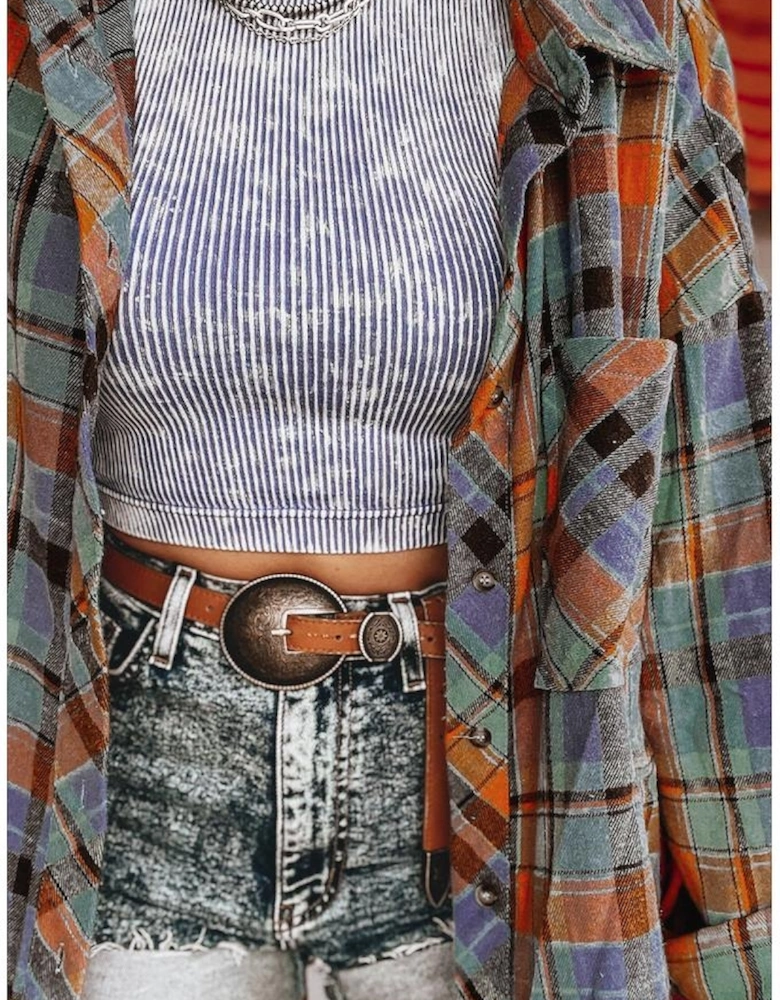 Orange Plaid Print Loose Vintage Shirt