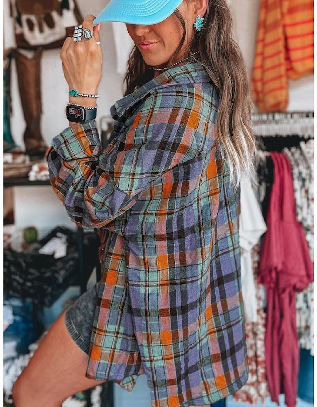 Orange Plaid Print Loose Vintage Shirt